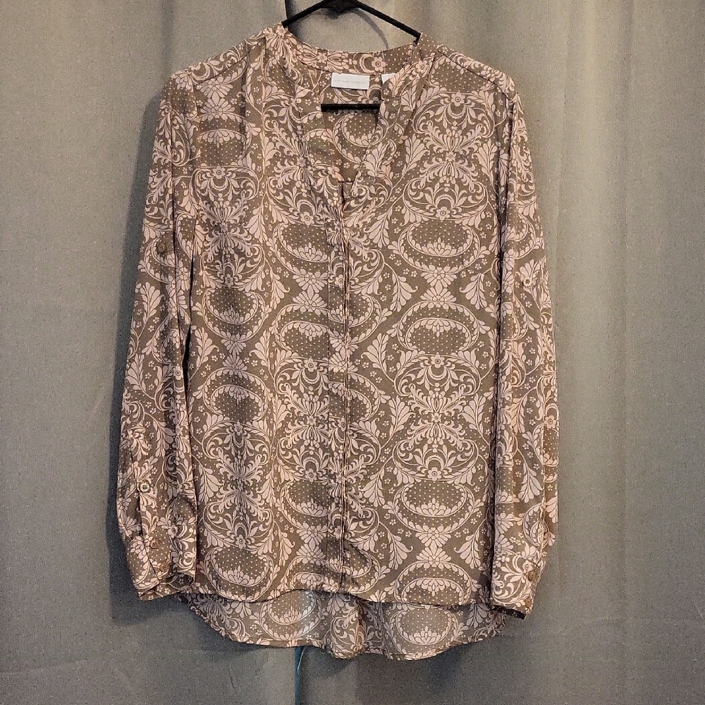 New York & Company Buttoned Blouse with Mandarin Collar